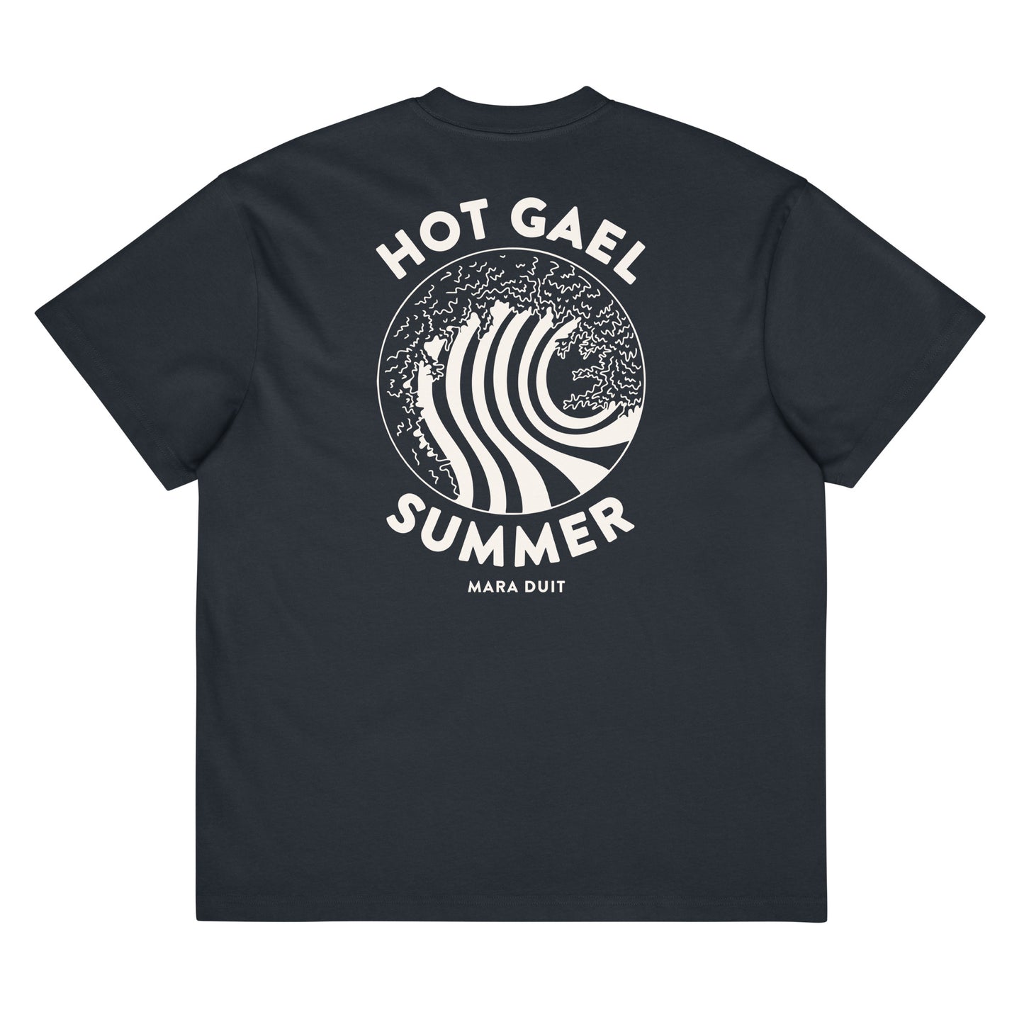 Slate t-shirt with white graphic Hot Gael Summer design and text on a white background