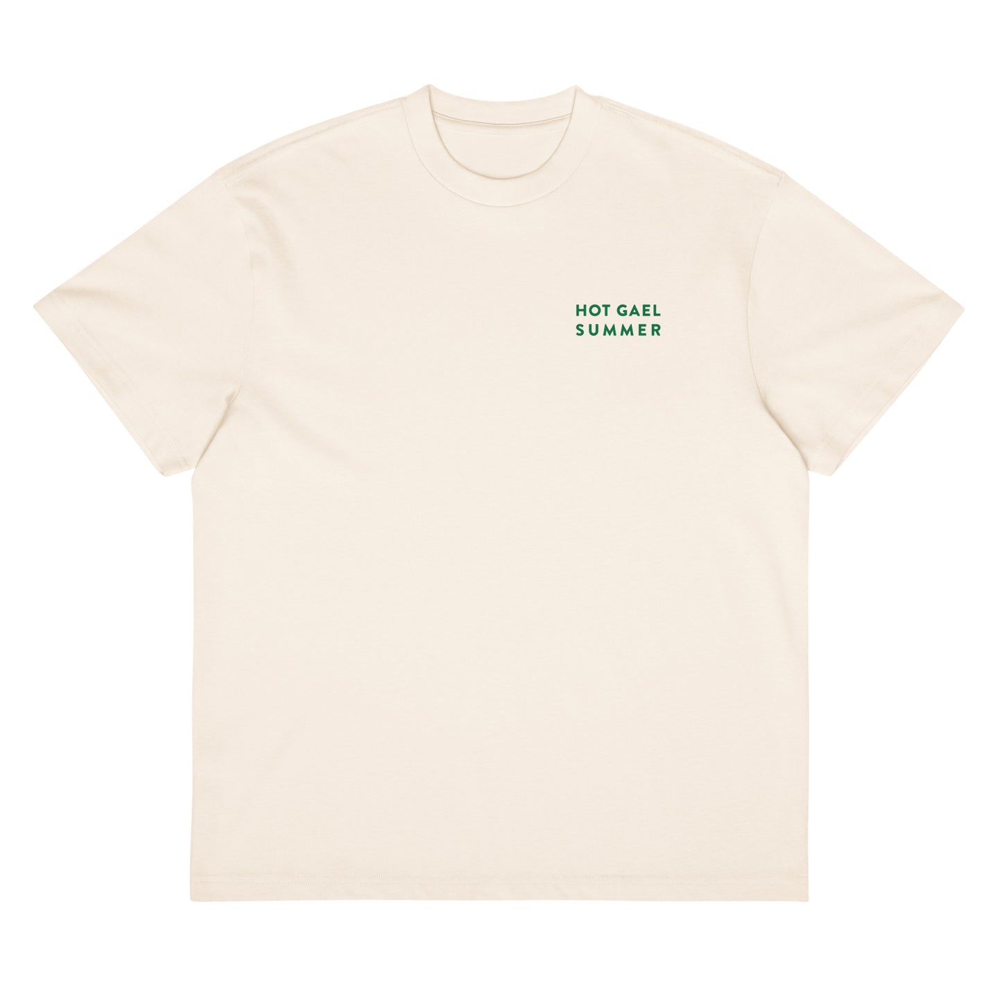Cream t-shirt with 'HOT GAEL SUMMER' text on a white background