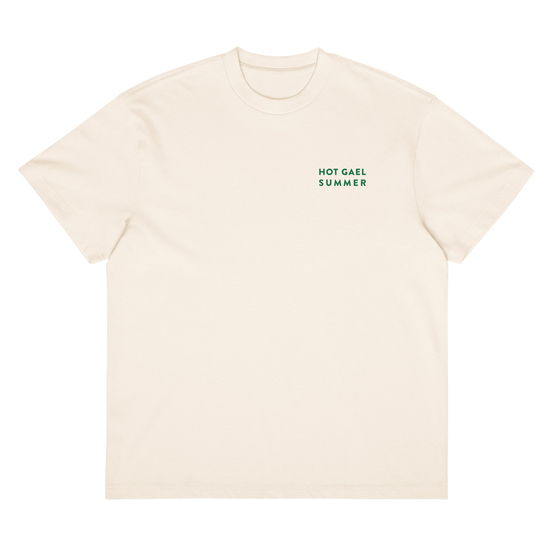 Cream t-shirt with 'HOT GAEL SUMMER' text on a white background